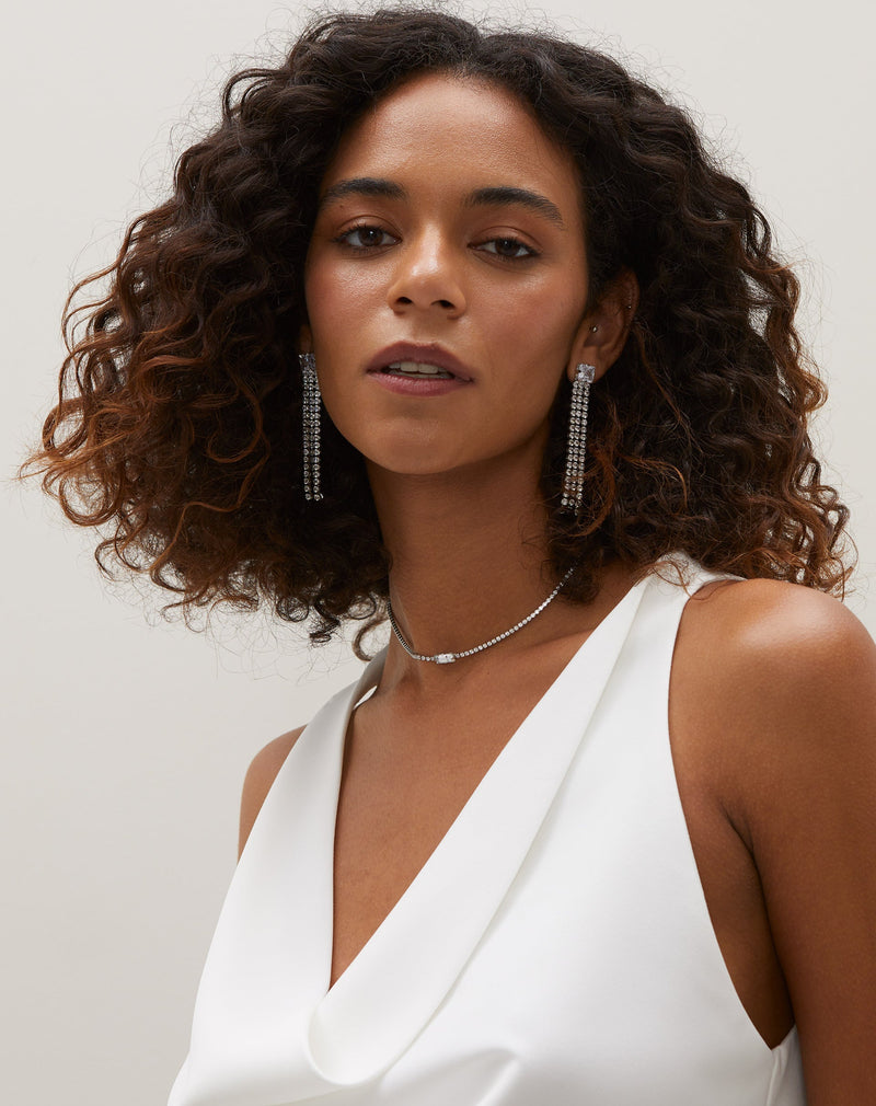 Colar Choker Riviera com Cristal Central - Prata