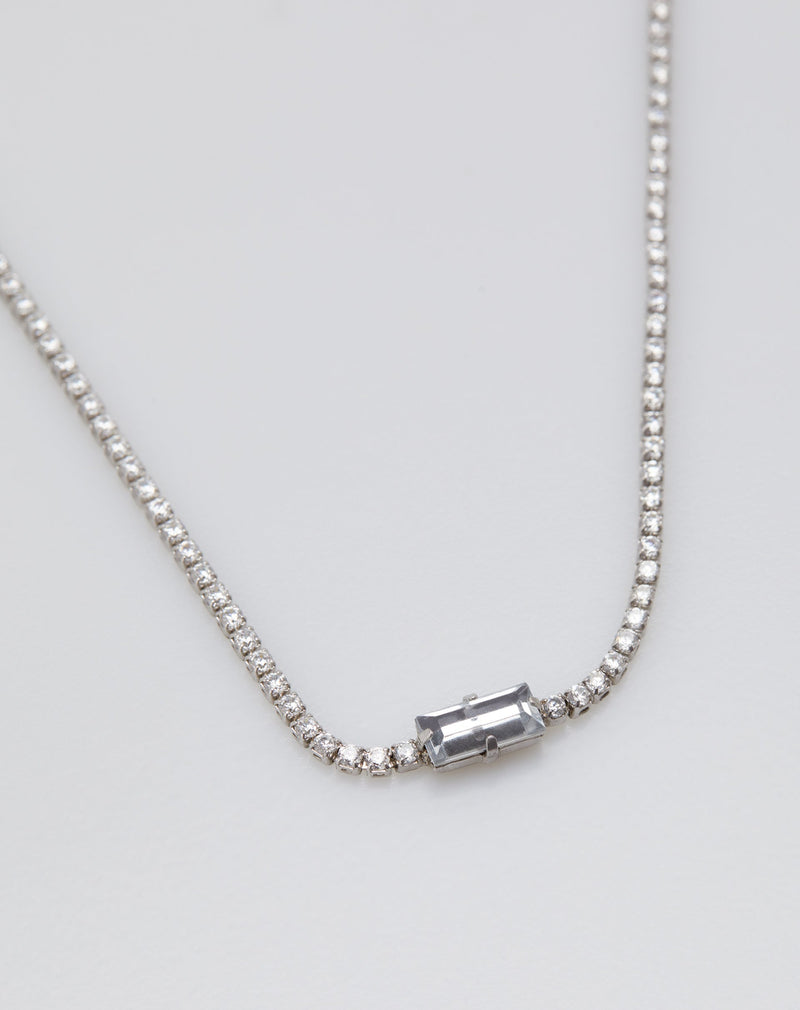 Colar Choker Riviera com Cristal Central - Prata