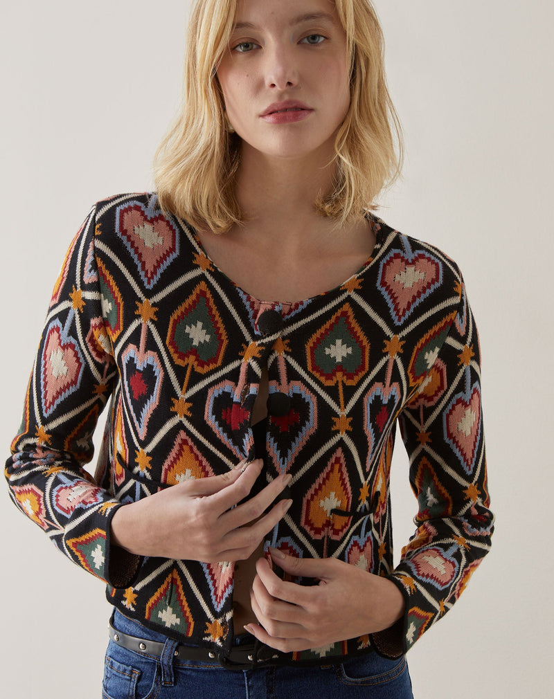 Jaqueta Cropped Tricot Jacquard  - Anturio Wallpaper