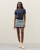 Saia Curta Trico Zigzag  - Azul Marinho