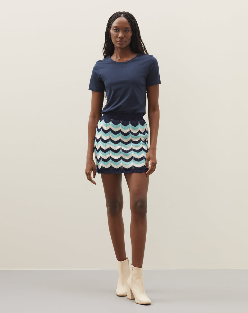 Saia Curta Trico Zigzag  - Azul Marinho