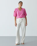 Calça Reta Malha Piquet Bolsos Cargos - Off-white