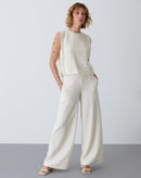 Calça Wide Leg Malha Texturizada - Cru