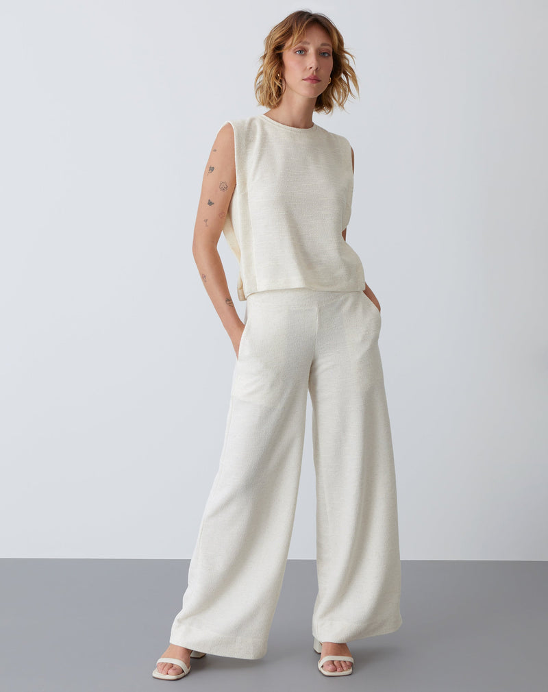 Calça Wide Leg Malha Texturizada - Cru