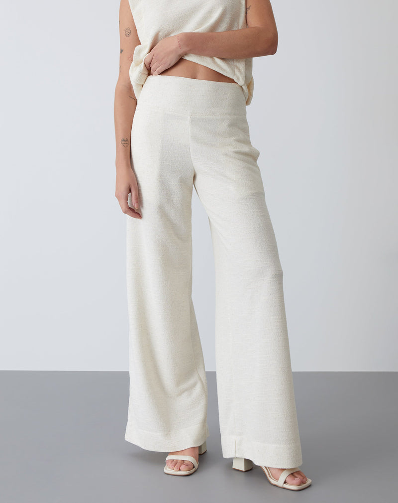 Calça Wide Leg Malha Texturizada - Cru