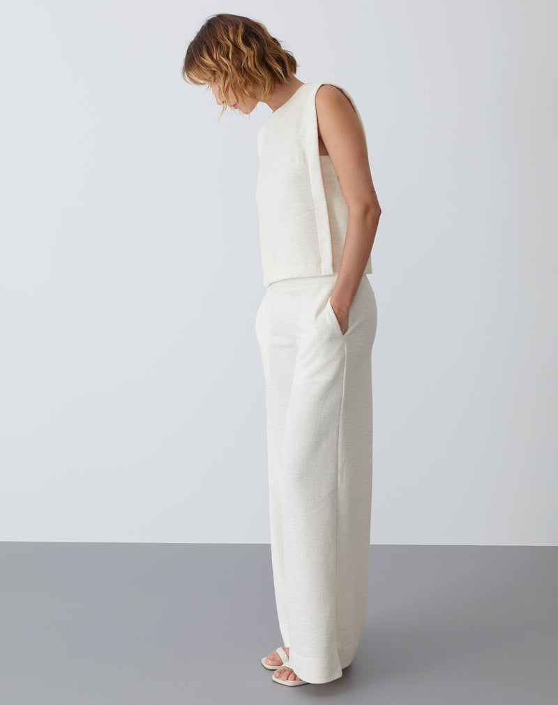 Calça Wide Leg Malha Texturizada - Cru