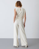 Calça Wide Leg Malha Texturizada - Cru