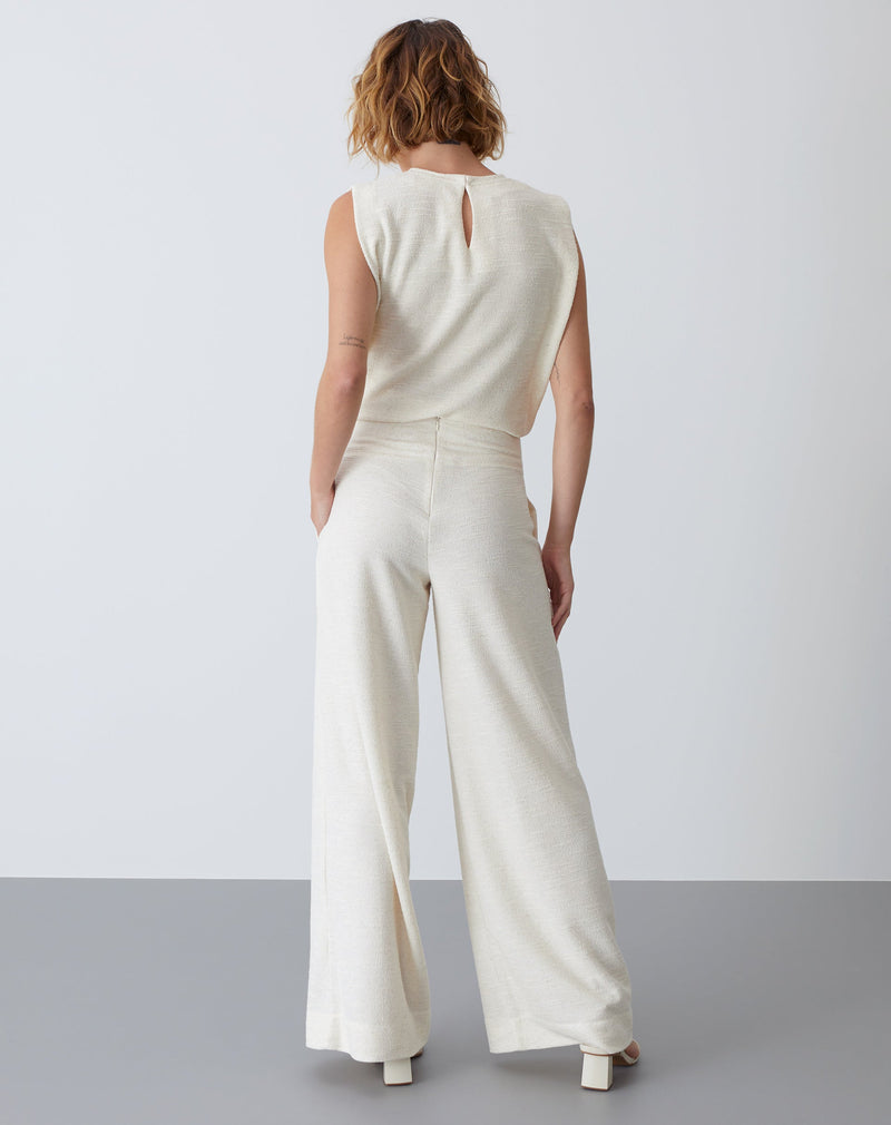 Calça Wide Leg Malha Texturizada - Cru