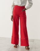 Calça Wide Viscolinho Entremeios - Vermelho