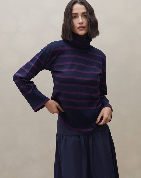 Suéter Manga Longa de Tricot - Azul Marinho