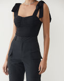 Calça Reta Alfaiatada Sarja Bolsos - Preto