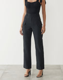 Calça Reta Alfaiatada Sarja Bolsos - Preto