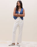 Calça Reta Cropped de Sarja - Off-white