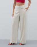 Calça Reta Alfaiataria com Linho - Natural