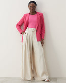 Calça Wide Leg Listrada com Linho - Natural