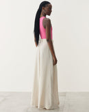 Calça Wide Leg Listrada com Linho - Natural