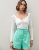 Shorts Cintura Alta com Pregas - Verde Claro