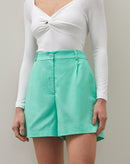 Shorts Cintura Alta com Pregas - Verde Claro