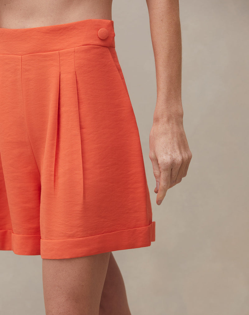 Shorts Alfaiataria com Barra Dobrada - Laranja