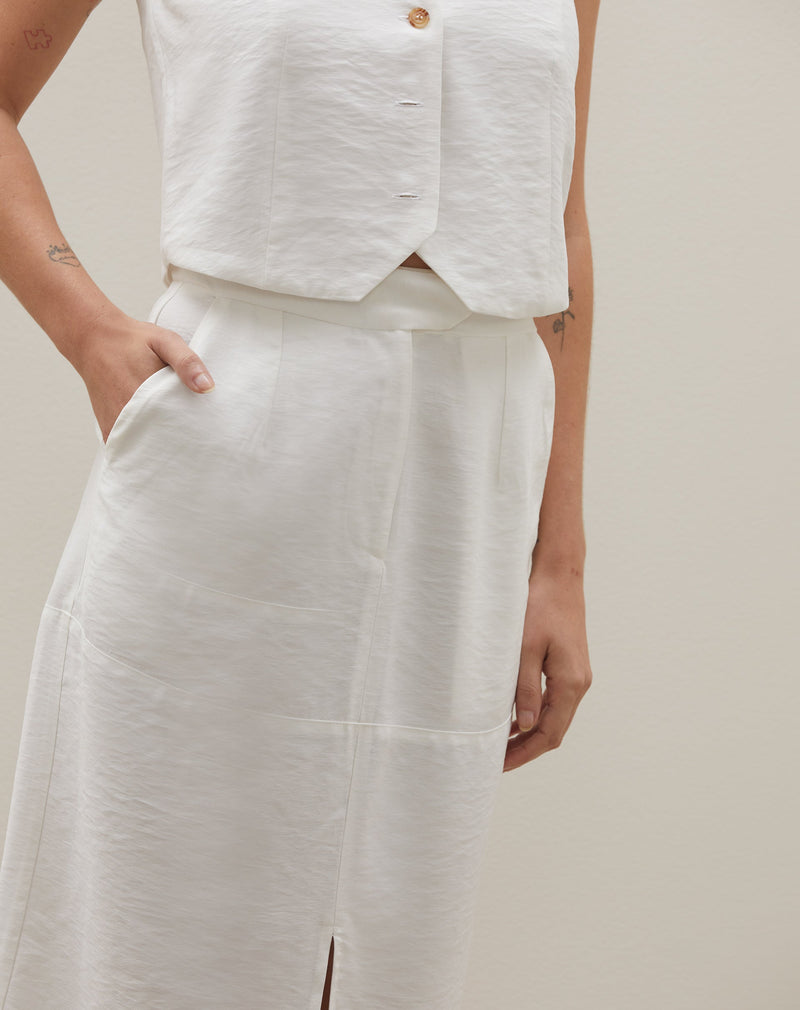 Saia Midi com Fenda Frontal Alfaiataria - Off-white