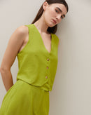 Saia Midi com Fenda Frontal Alfaiataria - Verde Claro