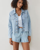 Jaqueta Jeans Regular Barra a Fio - Azul Claro