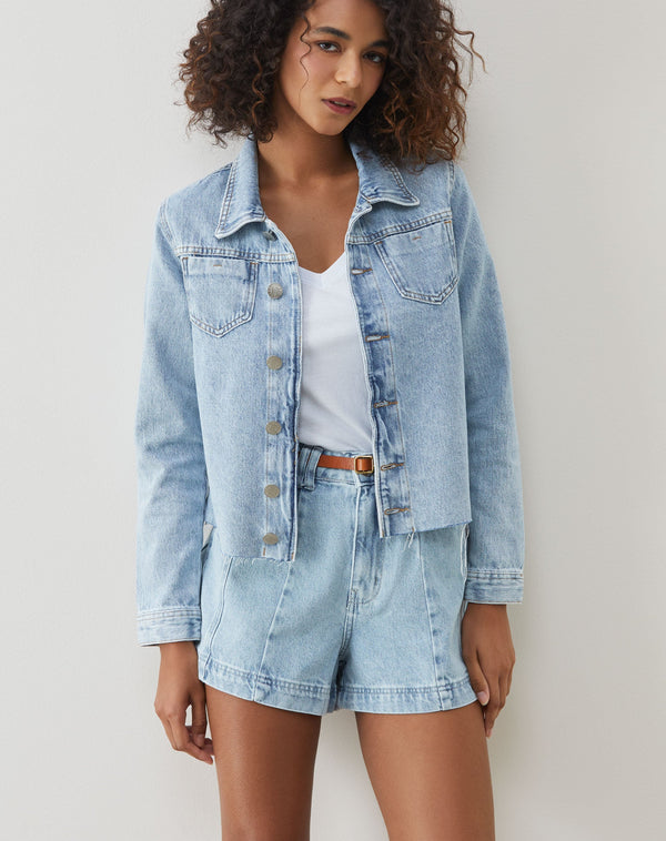 Jaqueta Jeans Regular Barra a Fio - Azul Claro