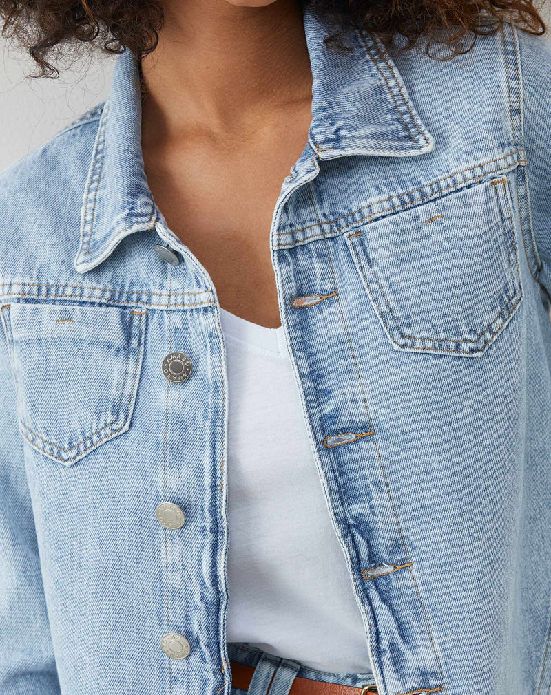 Jaqueta Jeans Regular Barra a Fio - Azul Claro