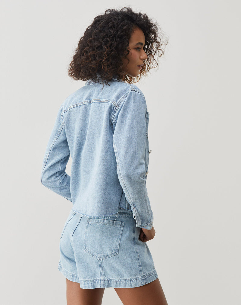 Jaqueta Jeans Regular Barra a Fio - Azul Claro