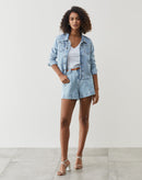 Jaqueta Jeans Regular Barra a Fio - Azul Claro