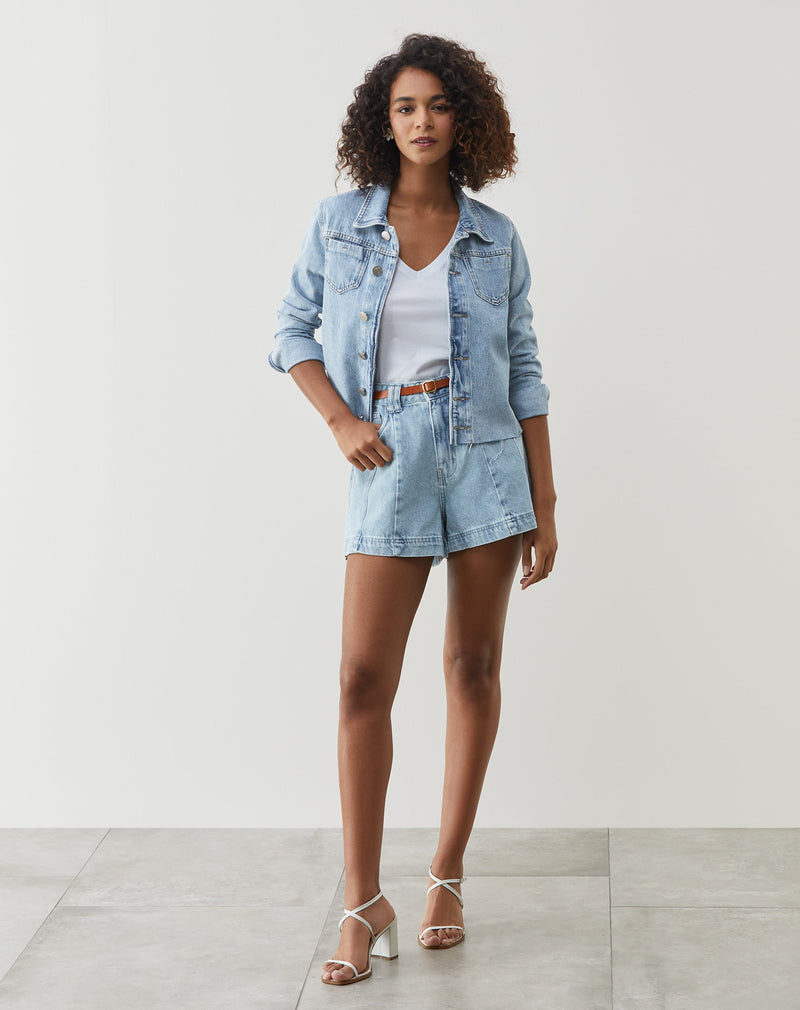 Jaqueta Jeans Regular Barra a Fio - Azul Claro