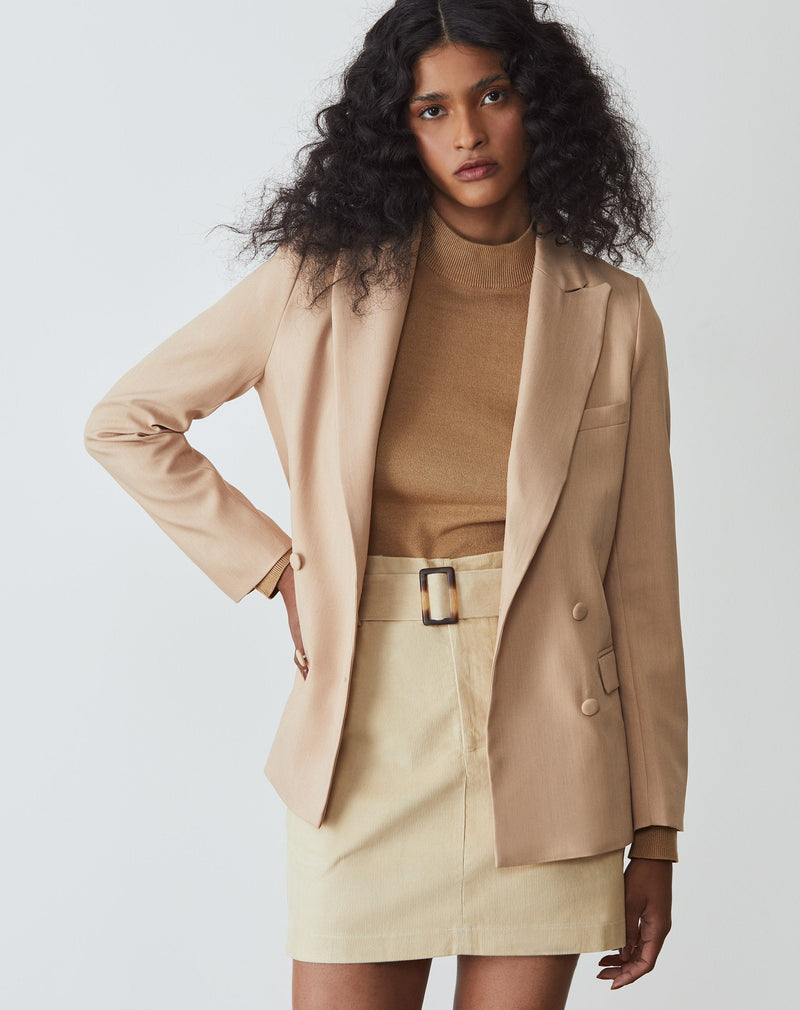 Saia Curta Cotelê com Cinto - Areia