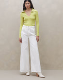 Calça Wide de Sarja - Off-white