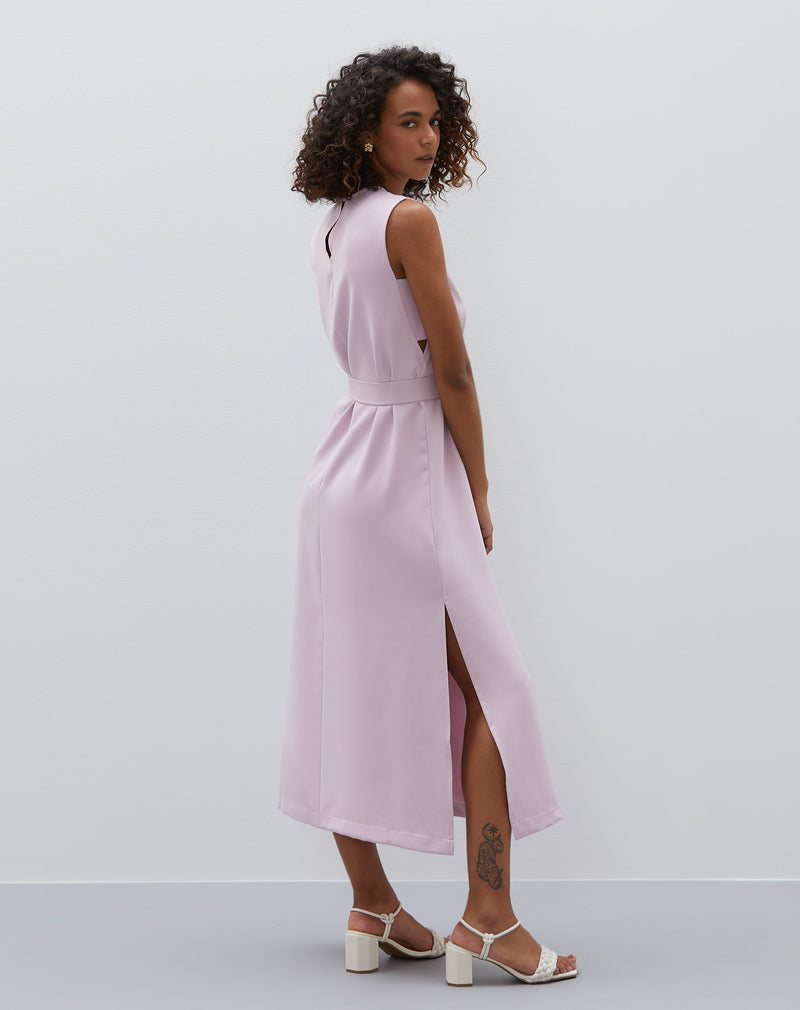 Vestido Midi Alfaiataria com Amarração - Rosa Claro
