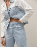 Calça Reta com Pala Jeans - Azul Claro