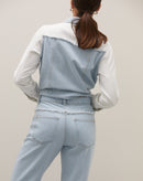 Calça Reta com Pala Jeans - Azul Claro