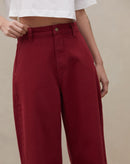 Calça Cropped com Barra Virada Sarja - Vinho