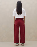 Calça Cropped com Barra Virada Sarja - Vinho