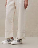 Calça Cropped com Barra Virada Sarja - Natural