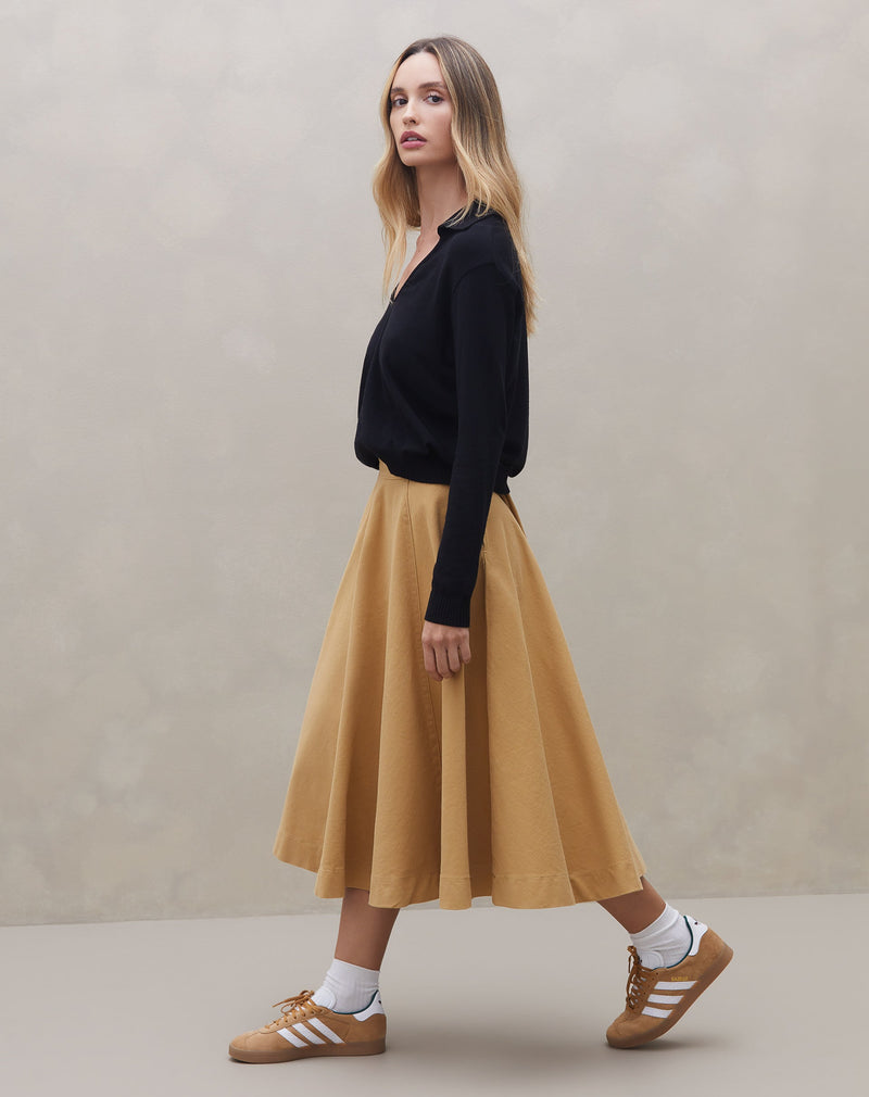 Saia Midi Godê Sarja - Bege