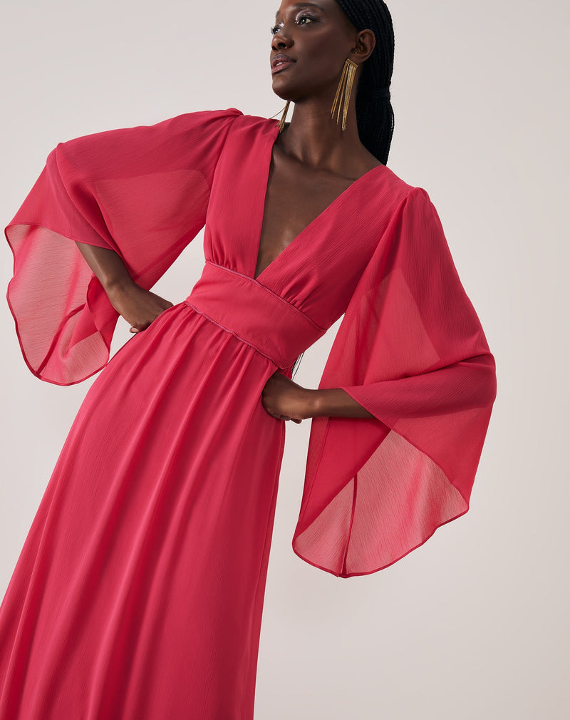 Vestido Longo Manga Sino e Amarração Costas - Pink