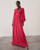 Vestido Longo Manga Sino e Amarração Costas - Pink