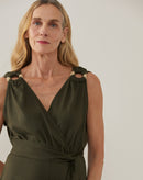 Macaquinho Decote V com Argolas nas Alças - Verde Militar