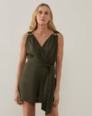 Macaquinho Decote V com Argolas nas Alças - Verde Militar