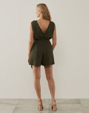 Macaquinho Decote V com Argolas nas Alças - Verde Militar