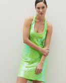 Vestido Curto Paetê Regata - Verde Limão