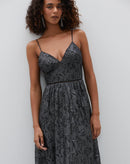 Vestido Midi Renda com Pala de Cintura e Alcinha - Preto