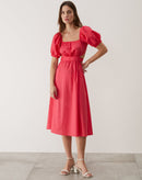 Vestido Midi Manga Curta com Amarração Costas - Rosa