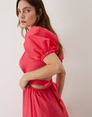 Vestido Midi Manga Curta com Amarração Costas - Rosa