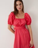 Vestido Midi Manga Curta com Amarração Costas - Rosa